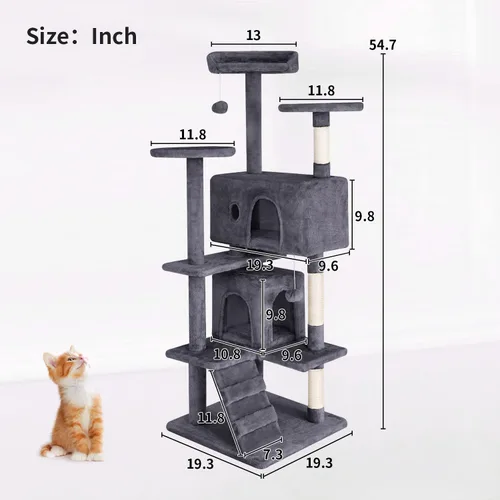 Miniatura 8 de PayLessHere Árbol para Gatos de 54 Pulgadas Torre para Gatos con Poste Rascador para Gatos, Soporte de Condominio para Gatos de Múltiples Niveles