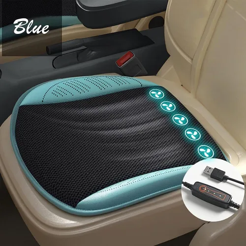 Miniatura 12 de Protector de cojín de asiento de automóvil refrigerado, transpirable, con 5 ventiladores, cable USB para asiento de automóvil, silla de oficina