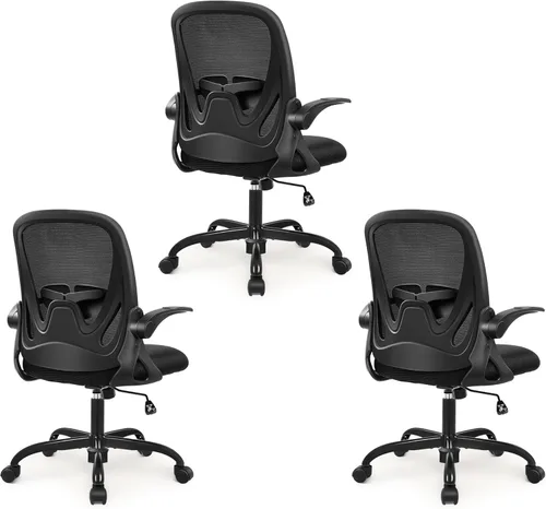 Miniatura 11 de Primy Silla de Oficina Ergonómica Silla de Escritorio con Reposabrazos Abatibles Silla Giratoria de Escritorio de Malla Transpirable para Caqui