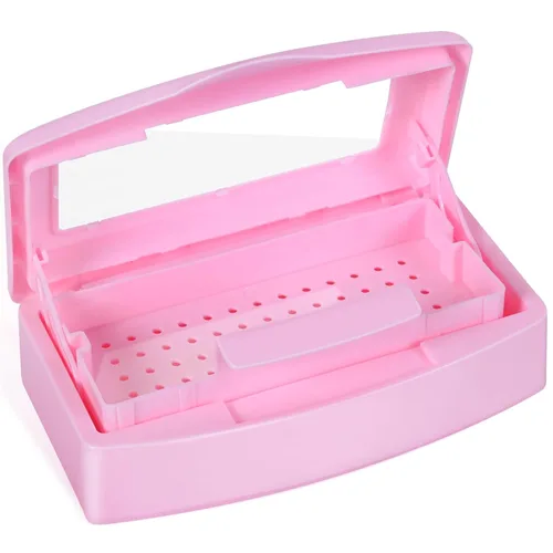 Bandeja de esterilización de plástico, bandeja de esterilización, caja esterilizadora limpia, organizador de almacenamiento para uñas, pinzas, Rosa
