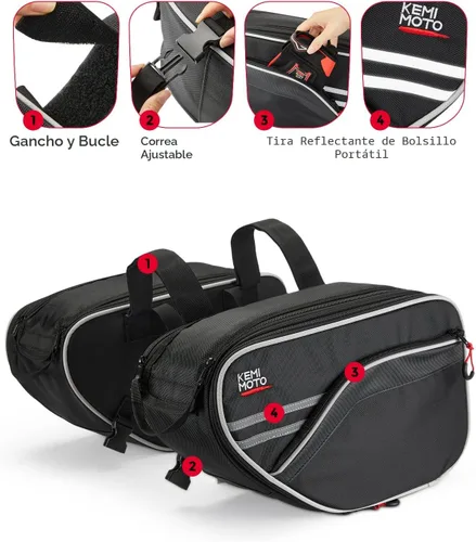 Miniatura 4 de KEMIMOTO Alforjas expandibles para motocicleta, 24-30L (15L*2) Ajuste para Mini Motocicleta Scooter Sport Bike Dual Sport ADV160 Ruckus Grom Navi