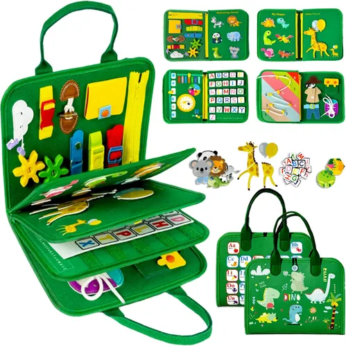 Miniatura 10 de Qizfun Montessori Tablero Ocupado y Libro Ocupado para Niños Pequeños – Juguete Sensorial y de Aprendizaje que Mantiene a los Niños Ocupados