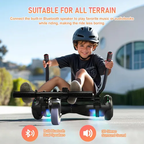 Miniatura 2 de LIEAGLE Hoverboard - Patineta autoequilibrante de 16.5 cm, 6.5 pulgadas, con ruedas Bluetooth, luces LED, para niños y adultos B05-Negro con kart