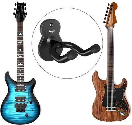 Miniatura 4 de Soporte de pared para guitarra, paquete de 6 perchas de guitarra para pared, soporte de guitarra de metal negro para bajos, guitarra eléctrica