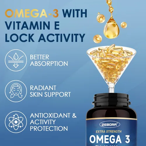 Miniatura 5 de ZEBORA Aceite de pescado Omega-3 de 2000 mg - DHA y EPA Omega 3 de alta potencia con alfa-GPC y PS para cerebro, cognición y soporte cardíaco