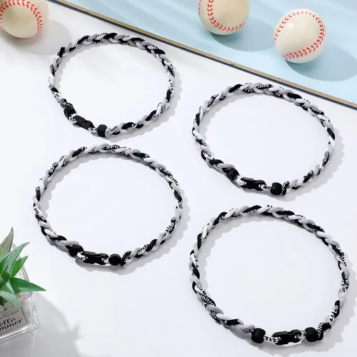 Miniatura 4 de Zeyune Collar de béisbol de 18 pulgadas para niños, tres cuerdas trenzadas, tornado, titanio, collar de cuerda de béisbol para hombre