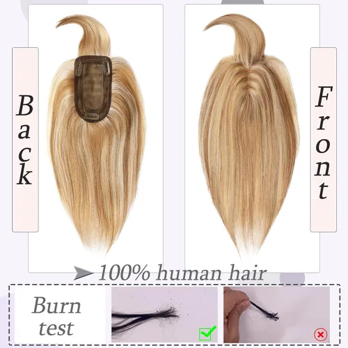 Miniatura 2 de Toppers para el cabello para mujeres con cabello delgado, base de seda real, clip en toppers con flequillo para pérdida de cabello, cabello gris, 10