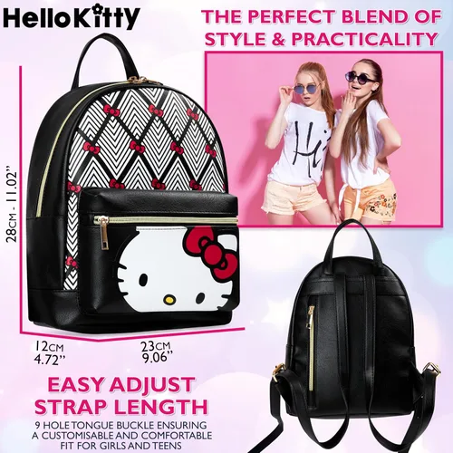 Miniatura 6 de Hello Kitty Sanrio Mochila para Adolescentes Mujeres Kawaii Mochila de Día de Cuero Sintético, Mochila, Mochilas para Viajes, Regalos para Mujeres
