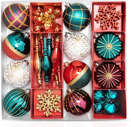 Adornos de bola de Navidad, 50 adornos colgantes inastillables, adornos surtidos de árbol de Navidad, bolas de árbol de Navidad para decoración de