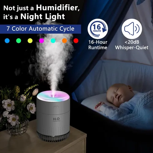 Miniatura 2 de SZO Mini humidificador portátil, humidificador personal de niebla fría USB de 16.9 fl oz para dormitorio, oficina, escritorio de viaje, silencioso