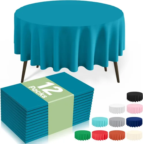 Miniatura 44 de misaya Paquete de 4 manteles desechables de plástico, mantel redondo impermeable de 84 pulgadas, a prueba de fugas y resistentes manteles Azul