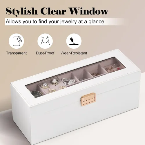 Miniatura 2 de Dajasan Cajas de joyería para mujeres y niñas, caja organizadora de joyas, caja organizadora de joyas de 2 capas con tapa transparente, organizador