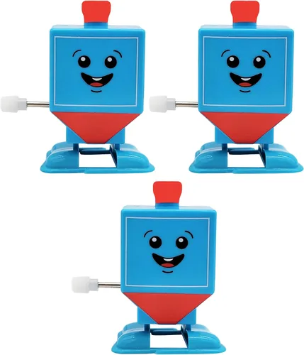 The Dreidel Company Paquete de 3 Hanukkah Wind-Up and Watch Him Walk-Jump Dreidel, recuerdos de fiesta de Janucá, juguetes novedosos para niños y