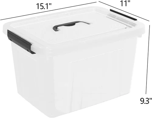 Miniatura 3 de Paquete de 4 cajas de plástico de 20 L, contenedores de almacenamiento transparentes con tapas/asas