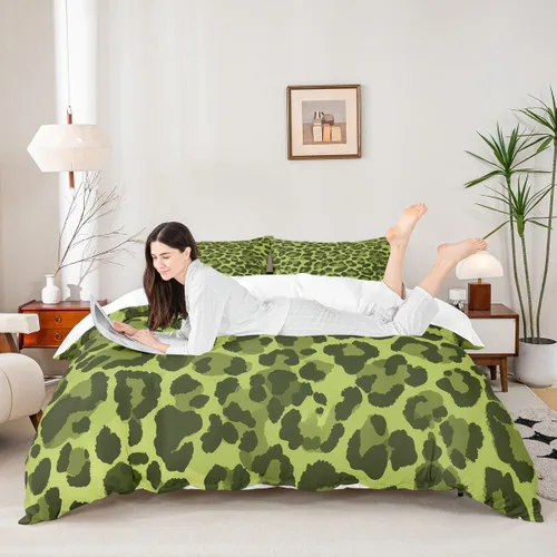 Miniatura 30 de Juego de funda de edredón para niños, tamaño individual, diseño de cebra y leopardo con purpurina, decoración de habitación para niñas y mujeres