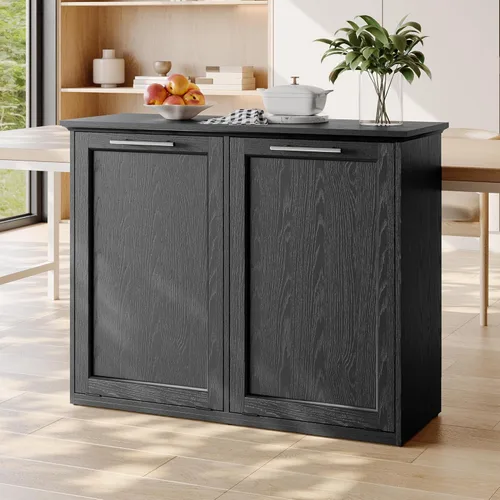 Miniatura 6 de UpWiew Armario de basura abatible con instalación rápida y función desodorizante, armario de basura de madera para comedor y cocina, color negro