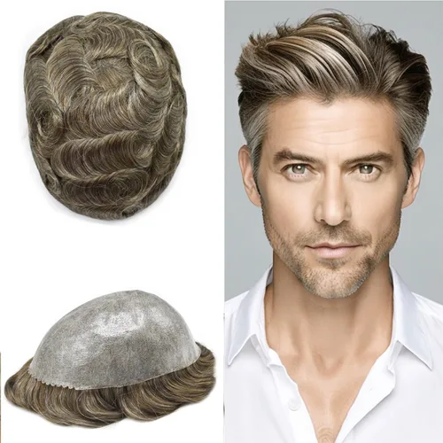 Miniatura 36 de Toupee para hombres Full Poly Mens Toupee Cabello humano Piezas para hombres Sistema de reemplazo de pelo para hombres Protesis Capilar Para Hombre