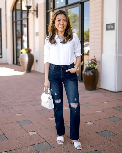 Miniatura 5 de GRAPENT Jeans para mujer de cintura alta, desgastados, pierna recta, rasgados, elásticos, pantalones de mezclilla occidentales, traje de los años 90