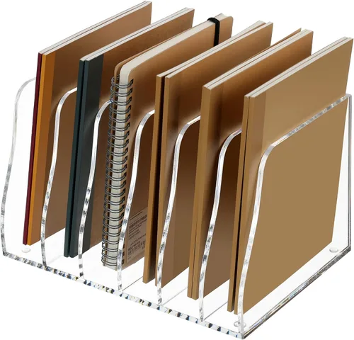 Miniatura 9 de SANRUI Paquete de 2 soportes acrílicos para archivos, clasificador de archivos verticales, organizador de escritorio, organizador de carpetas