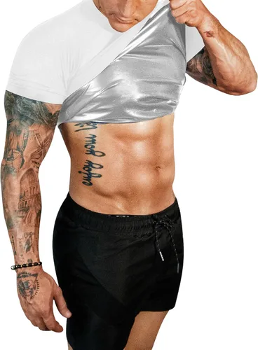 Miniatura 9 de FUXERT - Camisa de sauna para hombre, traje de sudor para gimnasio, ejercicio, camisa de compresión, ropa de entrenamiento moldeadora Verde