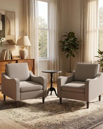 Miniatura 3 de LEVELEVE Silla con brazo Accent – marrón claro, silla de lectura cómoda tapizada para sala de estar, dormitorio, apartamento, sala de espera