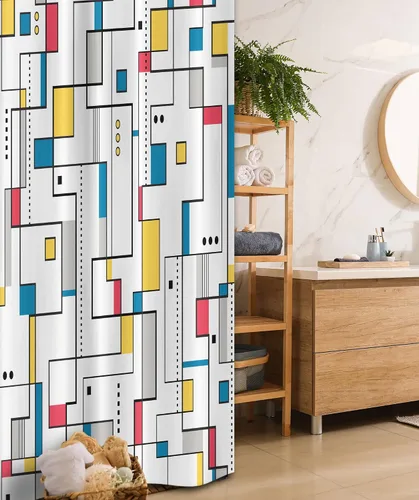 Miniatura 29 de set de cortina para baño decorativa de tela de poliéster con ganchos