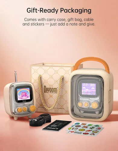 Miniatura 8 de Divoom Tiivoo-2 - Altavoz Bluetooth retro Pixel con reproducción USB-C/TF, pantalla de arte de píxeles personalizados, reloj despertador y modo