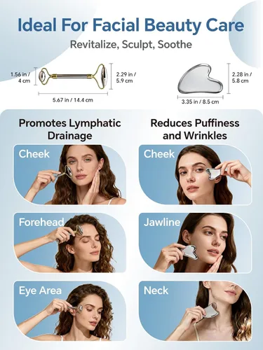 Miniatura 5 de Rodillo facial de acero inoxidable y herramientas faciales Gua Sha, masajeador facial para cuidado personal, rodillo para cara, escultura