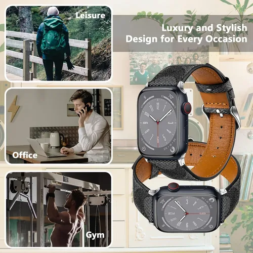 Miniatura 3 de Correa de cuero compatible con Apple Watch iWatch 1.496 in 1.575 in 1.614 in 1.654 in 1.732 in 1.772 in 1.929 in, correa de cuero de diseñador