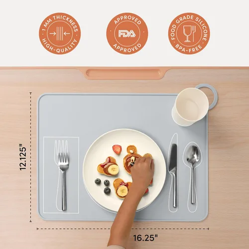 Miniatura 3 de Mantel individual Montessori de silicona para niños pequeños Tapete de placa para niños para mesa de comedor por Fire Rooster Kids (gris, 1)