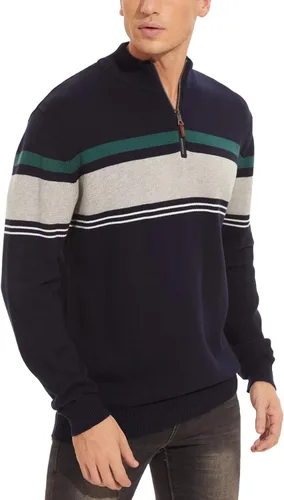 Miniatura 2 de MAGCOMSEN Suéteres para hombre con cremallera de 14, casuales, a rayas, suéteres tipo polo para otoño e invierno
