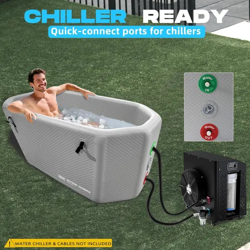 Miniatura 3 de Bañera de hielo inflable para atletas, con borde inclinado, compatible con enfriador de agua, tapa aislada, hoja de suelo de EVA, mochila, 155 2-Gris