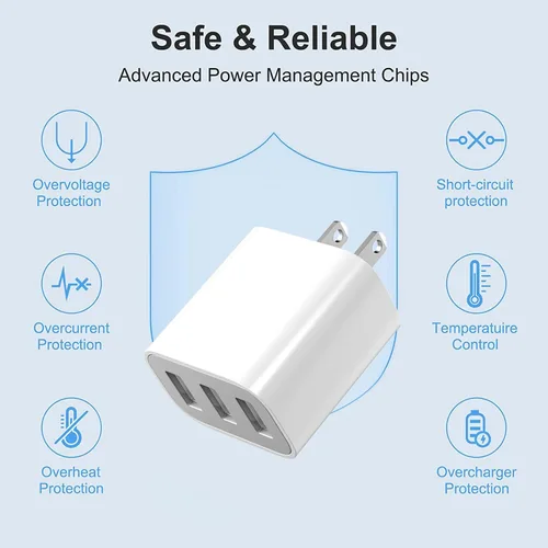 Miniatura 4 de Cargador de pared USB de 3 puertos, compatible con iPhone 14/13/12/11 Pro Max, Mini, SE, XR, XS Max, XS, X,8 Plus, iPad Pro, Air, Mini, Samsung