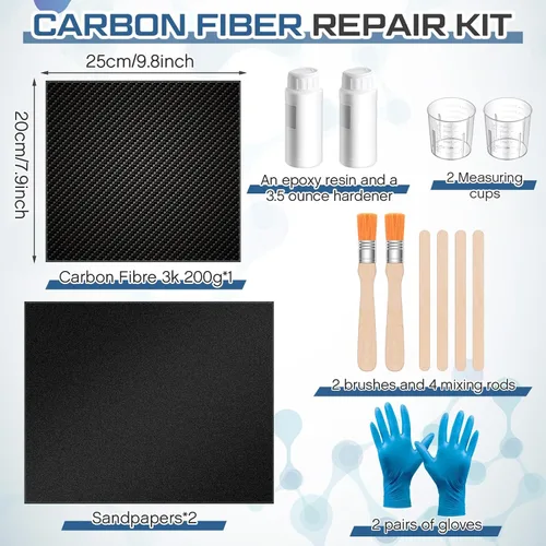 Miniatura 2 de Teenyyou Kit de reparación de fibra de carbono de 15 piezas con tela de fibra de carbono de tejido liso de 3 k 7.05 oz, endurecedor de resina epoxi