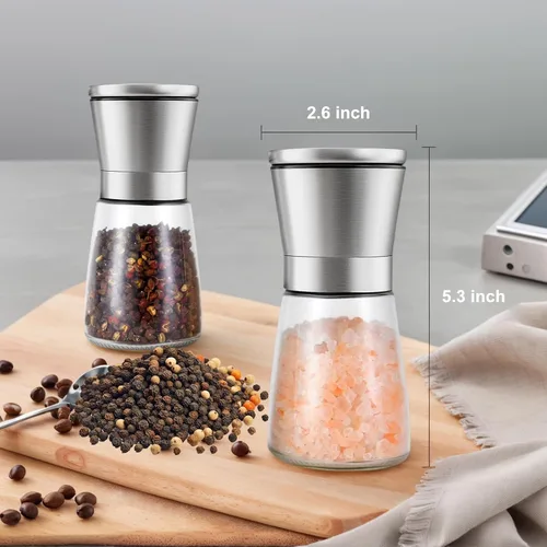 Miniatura 3 de Molinillo de Pimienta Manual Premium con Tapa de Acero Inoxidable, Cuchillas de Cerámica y Molinillo de Grosor Ajustable para Pimienta Recién