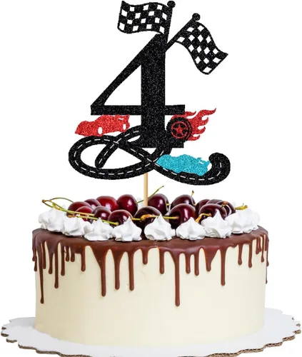 Miniatura 9 de Decoración para tartas de cumpleaños número 13, decoración para tartas de trece años con purpurina rápida, bandera a cuadros, pista de carreras