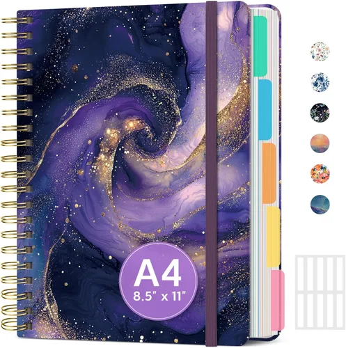 Miniatura 14 de Cuadernos grandes de espiral rayados para el trabajo con divisores y pestañas extraíbles, 8.5 x 11 pulgadas, bonito cuaderno de tapa dura de 5 A