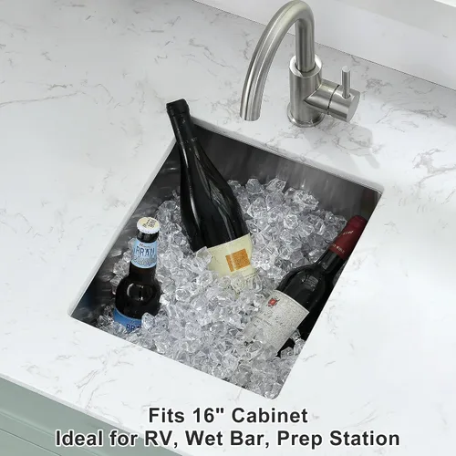Miniatura 2 de Fregadero de Bar - PEPO Fregadero de Cocina Bajo Encimera de 13 x 15 Pulgadas, Fregadero de Cocina Pequeño de Una Sola Cubeta de Acero Inoxidable