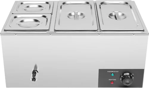Miniatura 11 de Calentador eléctrico comercial de 4 sartenes, calentador de sopa de acero inoxidable de 1500 W, recipiente para encimera de buffet Bain Marie