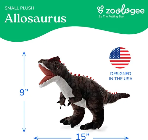 Miniatura 6 de The Petting Zoo Allosaurus - Peluche de dinosaurio, regalo para niños, animales de dinosaurio, juguete de peluche de dinosaurio marrón de 15 pulgadas
