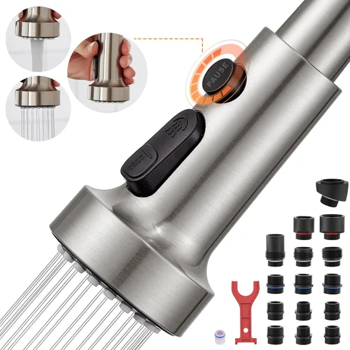 Miniatura 15 de TIORIY Cabezal de Repuesto para Grifo de Cocina Negro, con 15 Adaptadores de Plástico Cabezal Rociador de Grifo Extraíble, Boquilla Rociadora Negro
