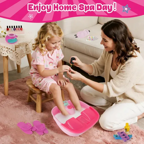 Miniatura 6 de Auntyfey Kit de día de spa para niñas, kit de spa para niñas de 6 a 8 a 10 a 12 años, manicura y pedicura para niños, kit de spa de pedicura