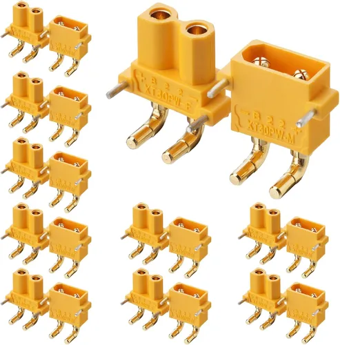 Miniatura 12 de ELFCULB 10 conectores hembra Amass XT30 (2+2), conectores de batería Drone FPV Lipo, chapados en oro para robots RC UAV (negro)