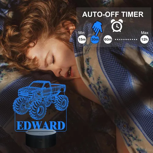Miniatura 8 de Luces nocturnas 3D para niños, lámpara nocturna para niños, camiones monstruo para niños, 16 colores LED que cambian de iluminación, iluminación