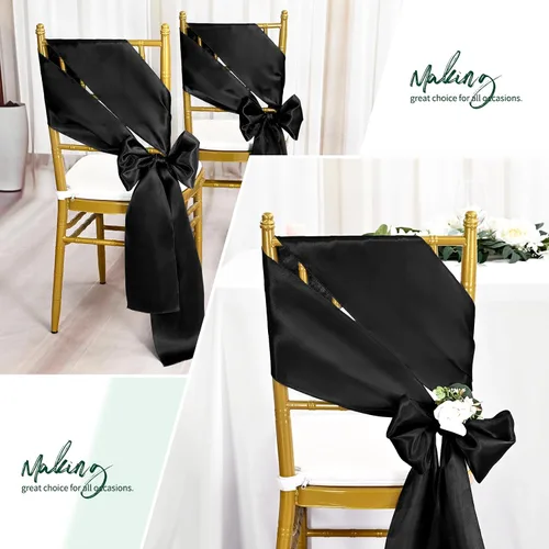 Miniatura 6 de Showgeous 60 cintas decorativas de satén negro para silla, lazos para decoración de banquetes, fiestas, baby shower, eventos (7 x 108 pulgadas)