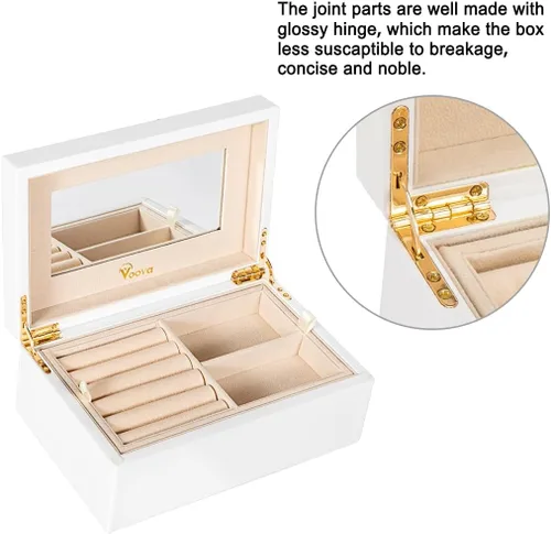 Miniatura 4 de Voova Joyero organizador de madera para mujeres y adolescentes y niñas, estuche de joyería de madera de pintura de piano de lujo con espejo, cajas