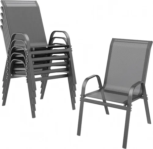 Miniatura 12 de ONBRILL Juego de 4 sillas de patio, sillas de comedor apilables de fácil montaje con asiento ancho y marco de metal resistente, sillas de textileno