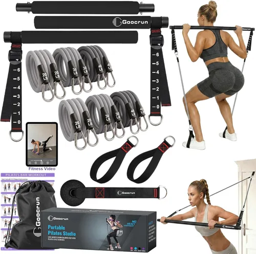 Miniatura 8 de Goocrun Kit de Barra de Pilates Portátil con Bandas de Resistencia para Hombres y Mujeres - 3 Juegos de Bandas de Resistencia para Ejercicio