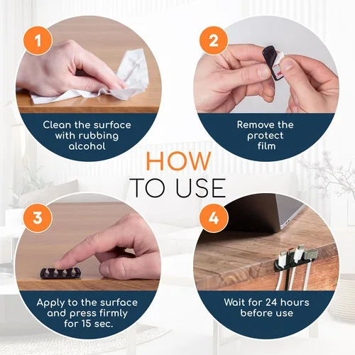 Miniatura 7 de GLUIT Organizador de cables para escritorio, soporte de cables para mesita de noche, organizador de cargador, clips adhesivos de alambre