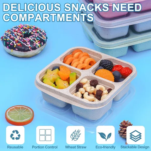 Miniatura 4 de LCHLZZ 4 compartimentos contenedores de aperitivos, paquete de 20 contenedores reutilizables para preparación de comida, lonchera sin BPA